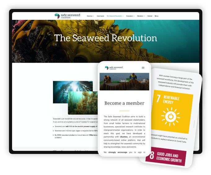 Linaïa réalisation : Global Seaweed Coalition - Écran responsive mobile
